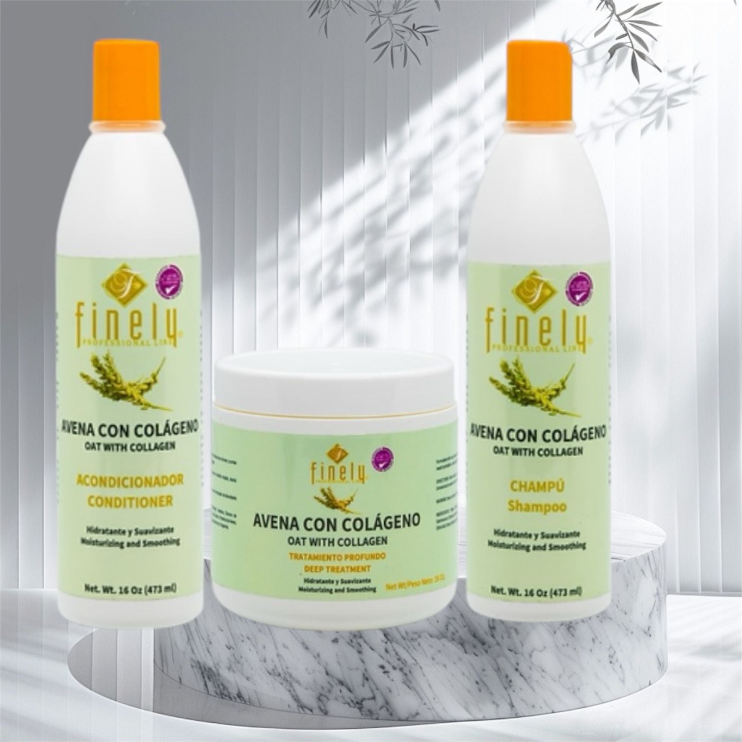 Set Finely con Avena y Colágeno para el Cabello – 3 en 1 Hidratante y Suavizante